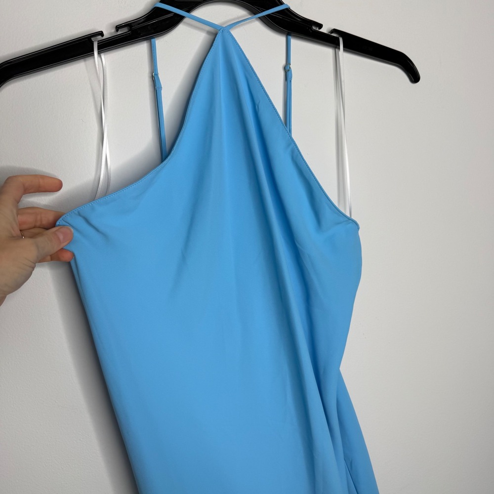 D1 Amanda Uprichard Blue Halter Maxi Dress Low Back Formal Gown Medium - Picture 3 of 11